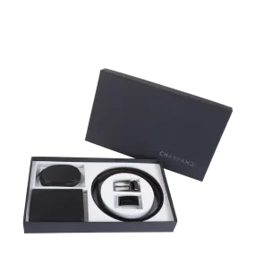 Black Calf Leather Belt Gift Set