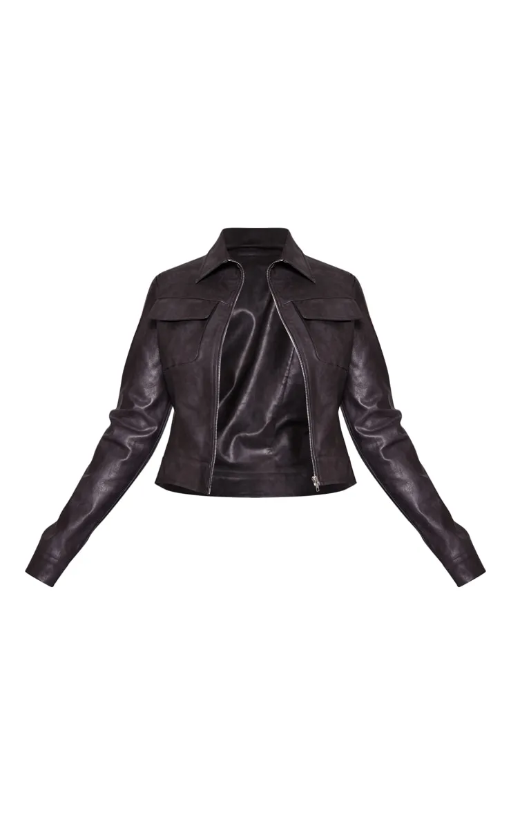 Black Washed Cargo Jacket with Zip.