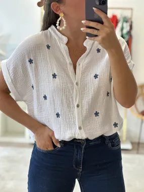Cotton blouse - SANTIAGO - Blue jeans (Made in Italy)