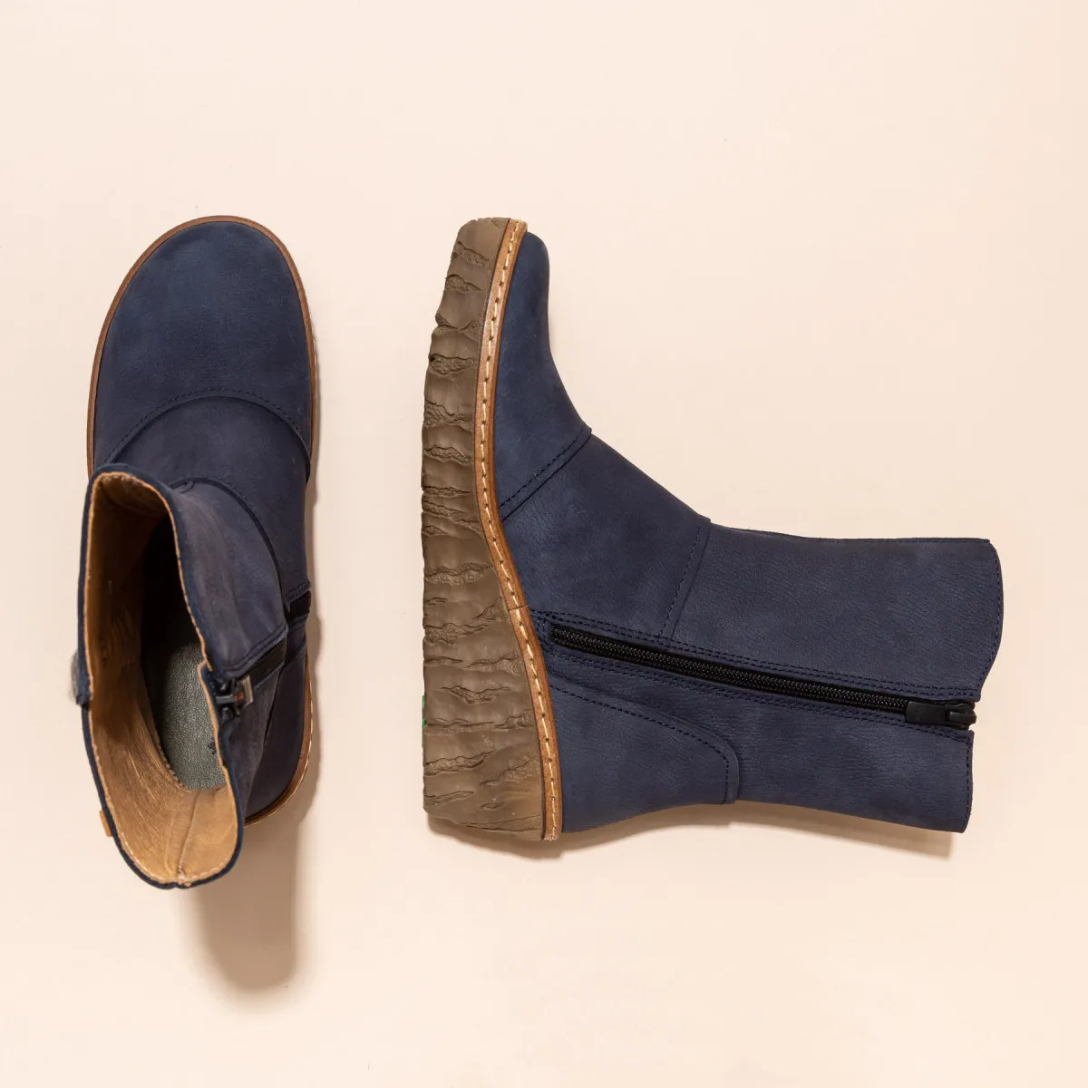 Bottines compensées brodées à la main - Bleu Marine
