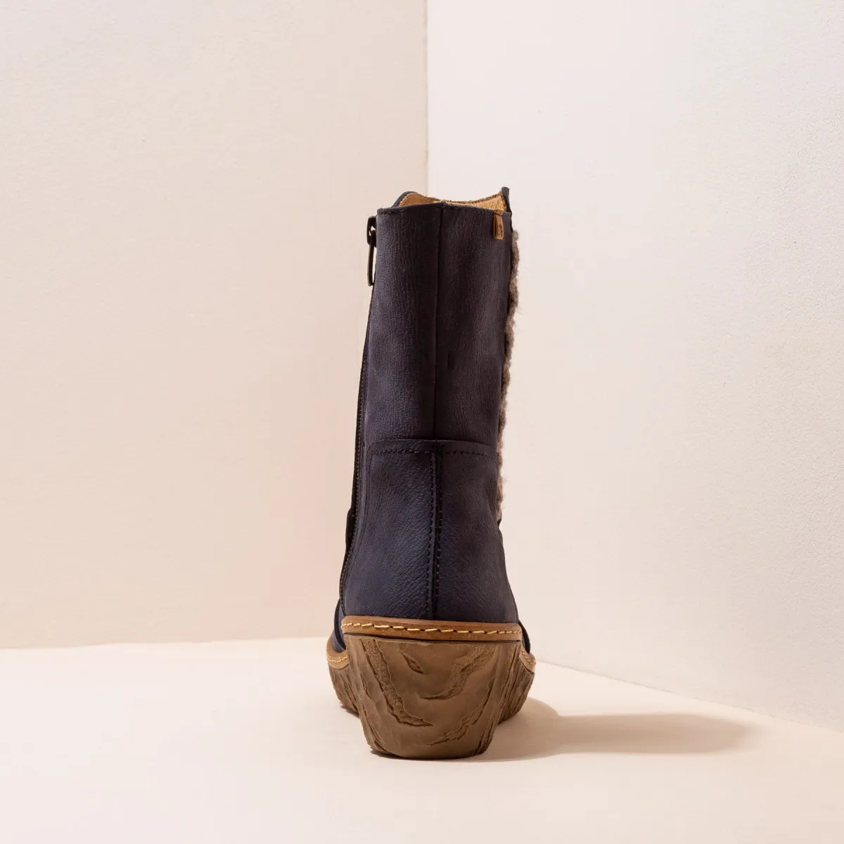 Bottines compensées brodées à la main - Bleu Marine