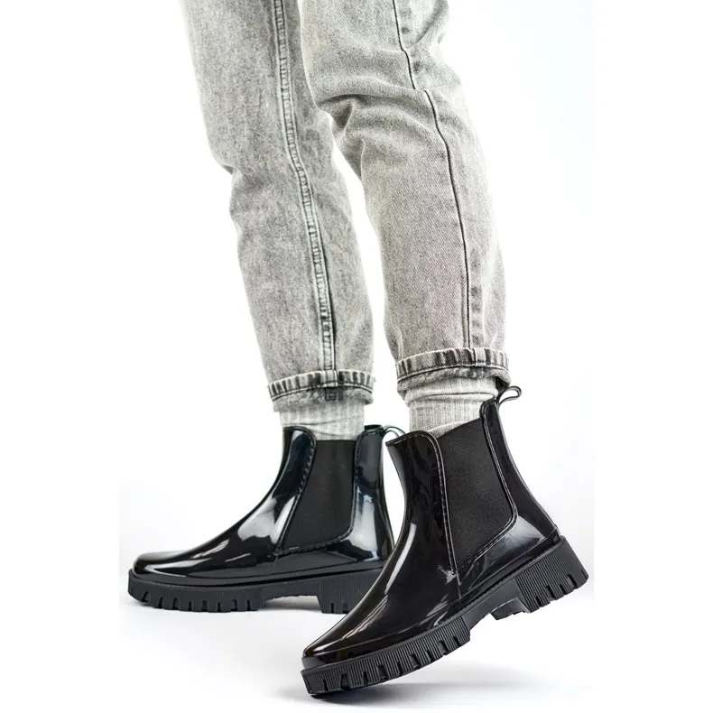 Black Women's Wellington Boots with Thick Sole