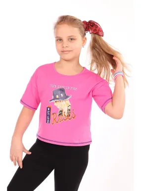 Dark Powder Pink - Beige - Green - Fuchsia - Girls` T-Shirt
