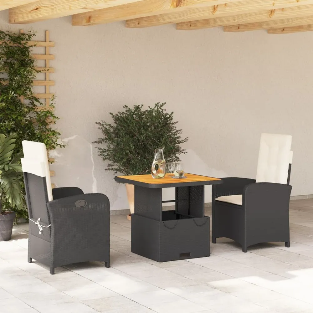 Ensemble à manger de jardin avec coussins 3 pcs noir