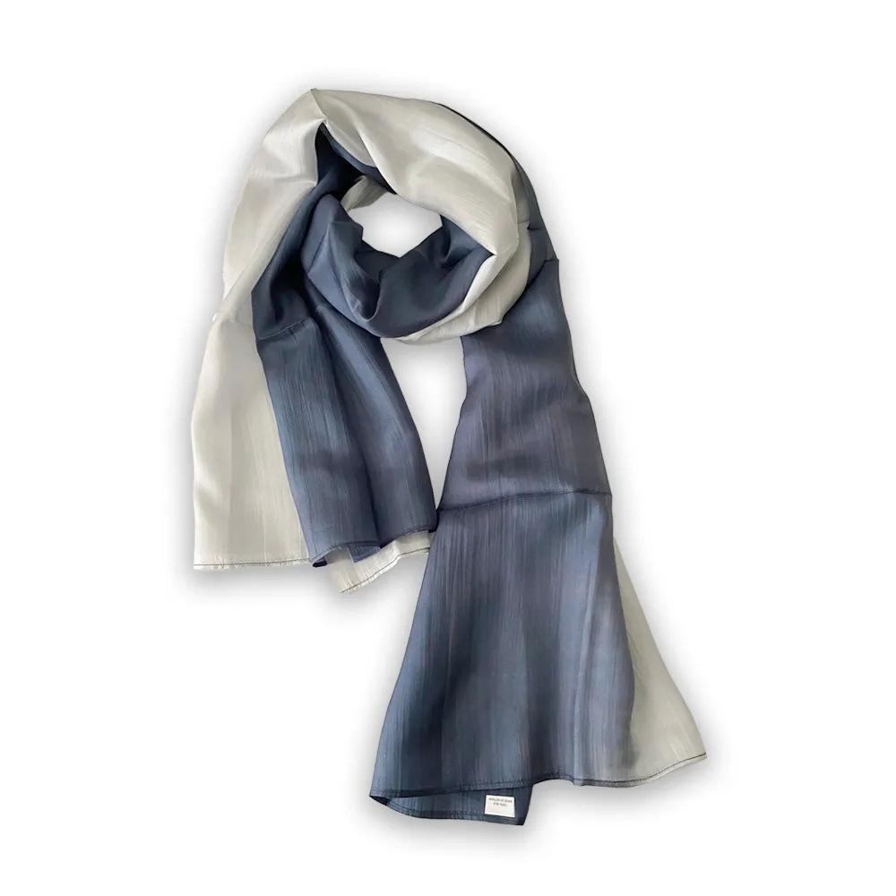 Gray and White Silk Scarf Maia | Hoi An Workshop