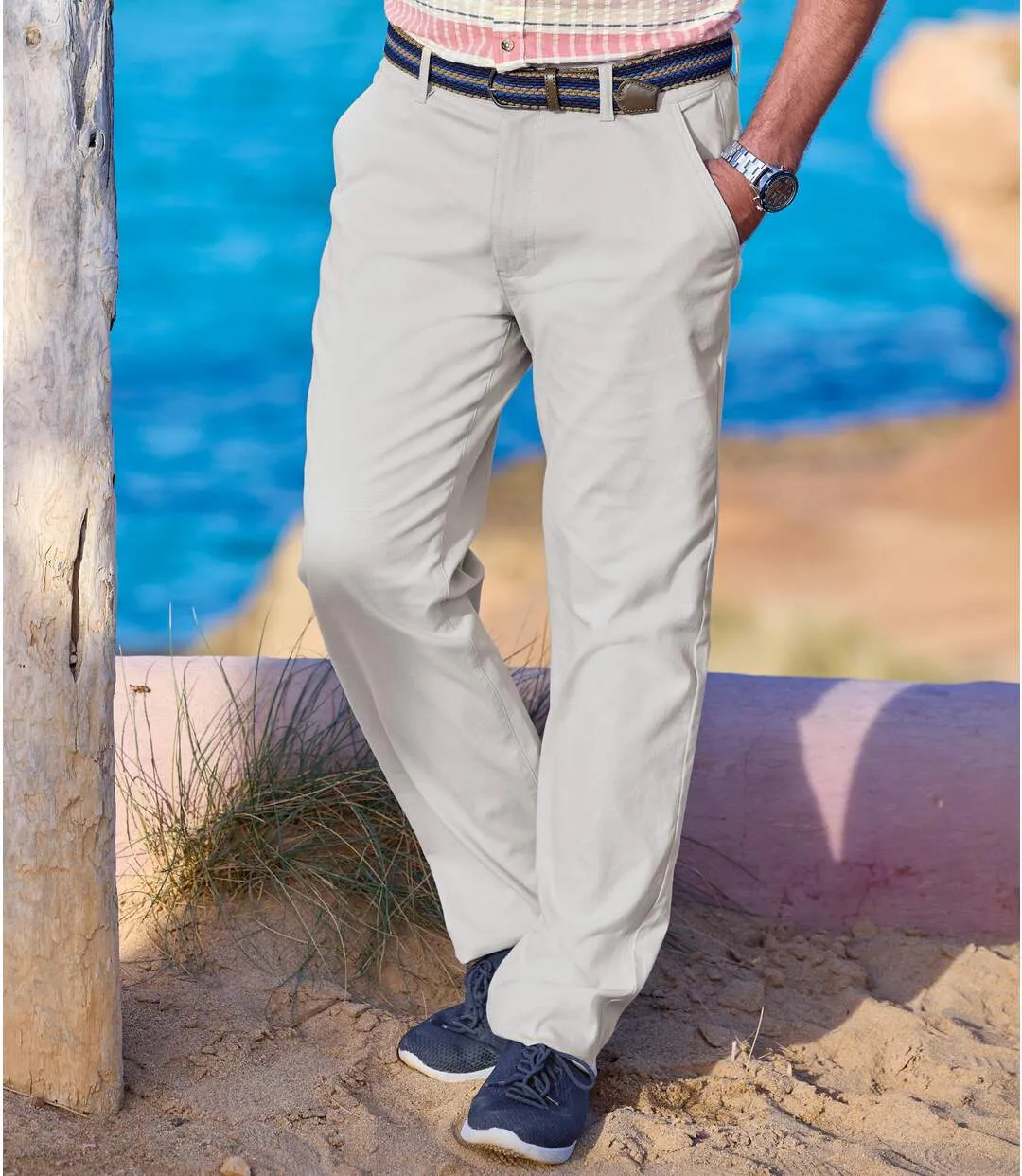 Grey Twill Stretch Chino Pants