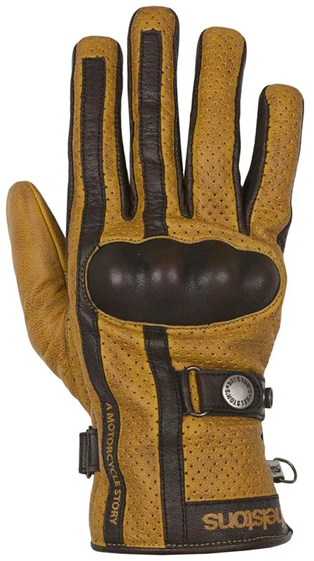 Helstons Eagle motorcycle gloves vintage leather gold brown.