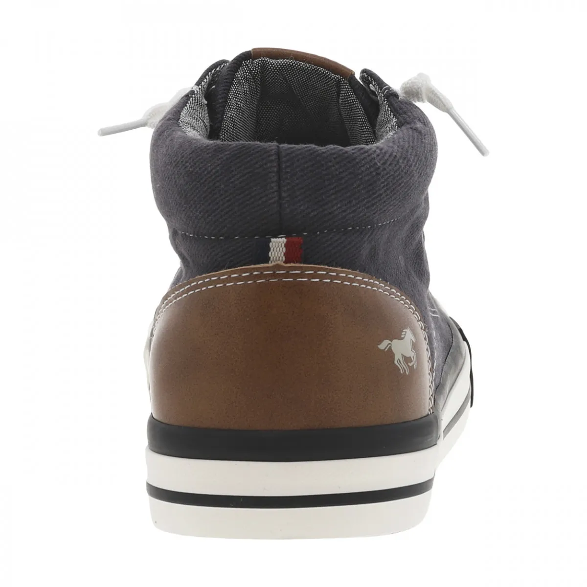 High Top Canvas Black Denim Sneakers with Vulcanized Sole and Flat Laces.