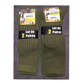 LOT DE 2 PAIRES DE CHAUSSETTES VERT ARMEE LONGUE