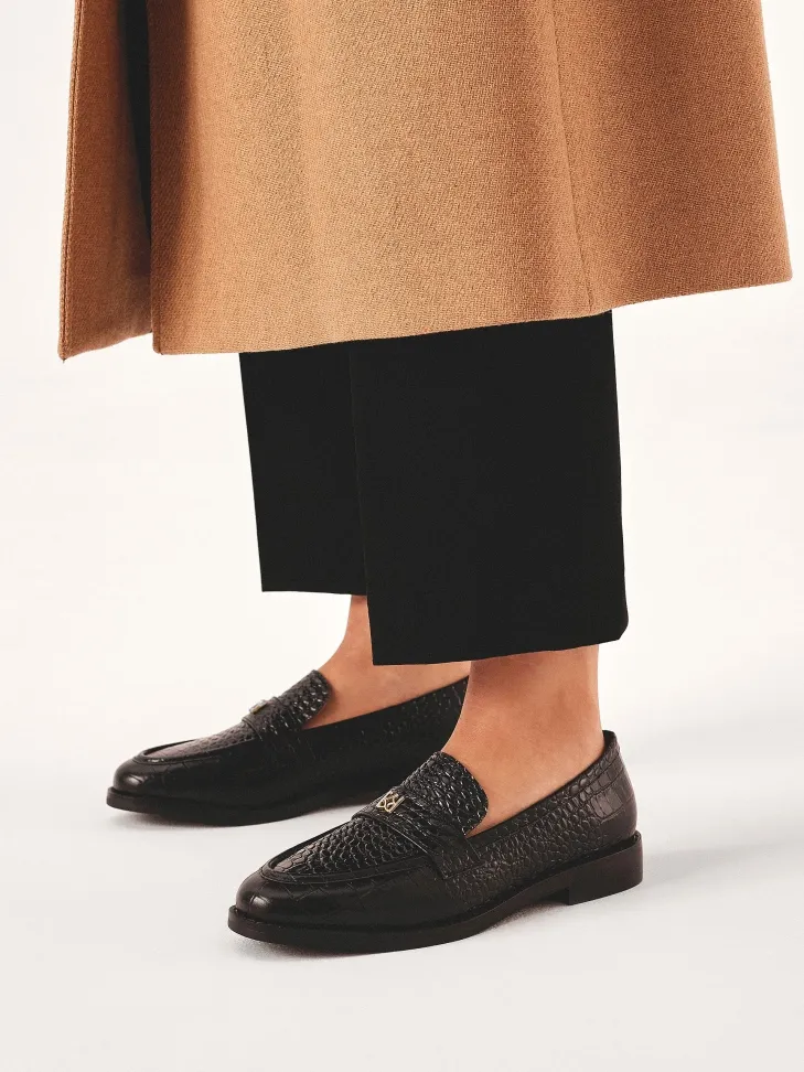 Classic Black Embossed Leather Loafers