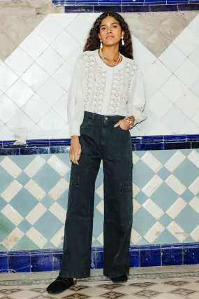 Wide Leg Cargo Pants Women - Black