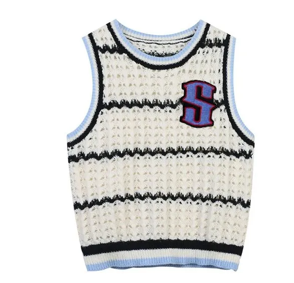 Pull Sans Manche Vintage Bleu