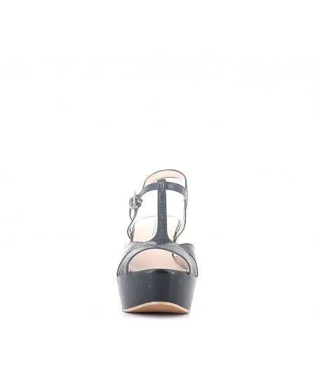 SANDALES COMPENSEES PIREE LAMINE NOIR