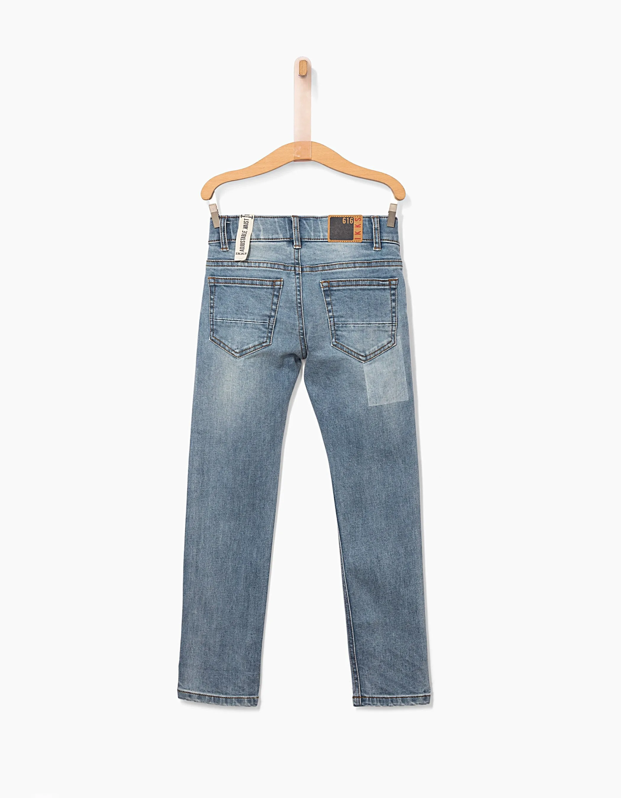 Stone Blue Slim Fit Denim Jeans for Boys with Faded Rectangles.