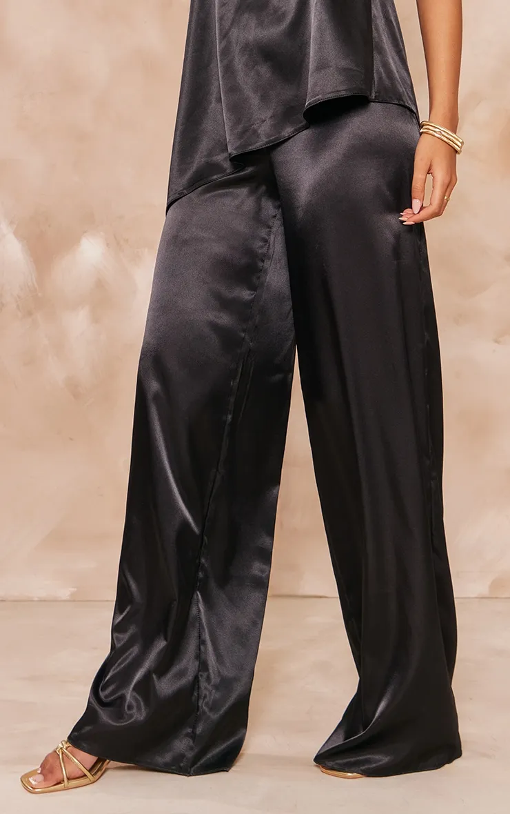 Black Satin Wide-Leg Pants