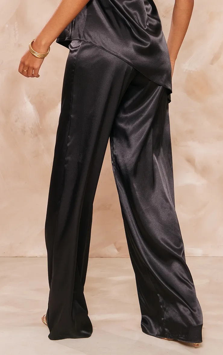 Black Satin Wide-Leg Pants